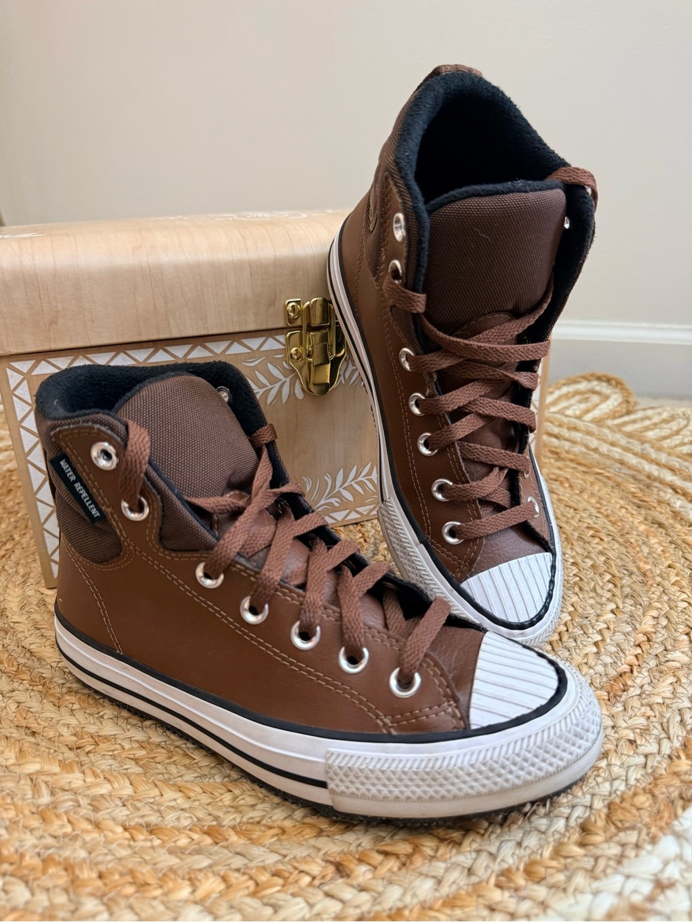 🌾 Converse High-Top Water Resistant Sneakers in Brown